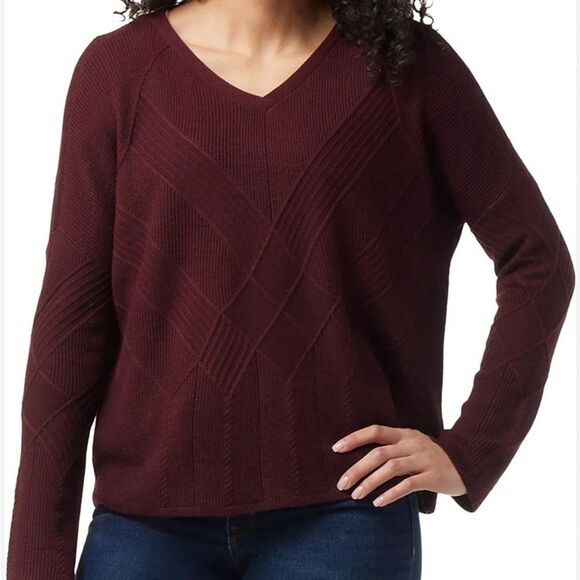 SMARTWOOL Shadow Pine Cable V-Neck Sweater Maroon Size Medium - Picture 3 of 6